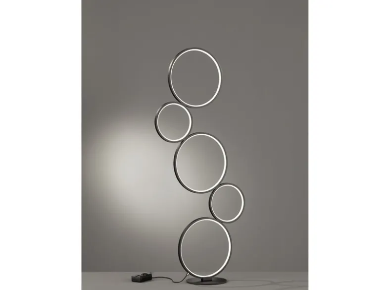 Ringleuchte LED Stehlampe RONDO mit Fußschalter aus Metall schwarz matt, 115cm