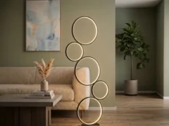 Ringleuchte LED Stehlampe RONDO mit Fußschalter aus Metall schwarz matt, 115cm