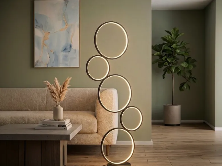 Ringleuchte LED Stehlampe RONDO mit Fußschalter aus Metall schwarz matt, 115cm