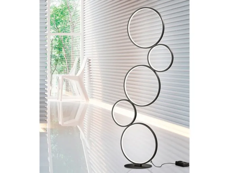 Ringleuchte LED Stehlampe RONDO mit Fußschalter aus Metall schwarz matt, 115cm