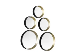 Runde Dekospiegel VIVIEN 5er SET Wandspiegel Rahmen in Schwarz & Gold
