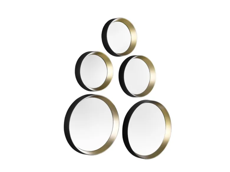 Runde Dekospiegel VIVIEN 5er SET Wandspiegel Rahmen in Schwarz & Gold