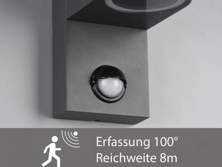 Runde Außenwandleuchte ROYA Downlight mit Bewegungsmelder, Anthrazit, Höhe 15cm