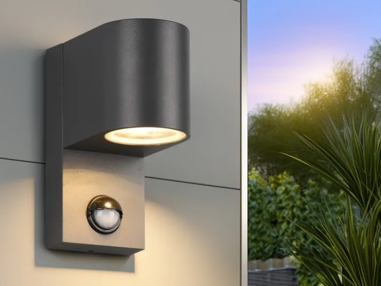 Runde Außenwandleuchte ROYA Downlight mit Bewegungsmelder, Anthrazit, Höhe 15cm