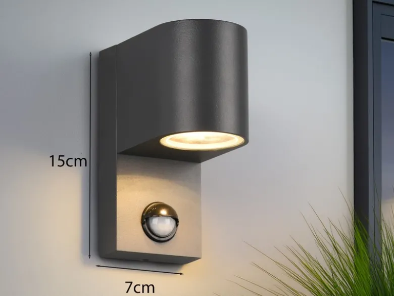 Runde Außenwandleuchte ROYA Downlight mit Bewegungsmelder, Anthrazit, Höhe 15cm