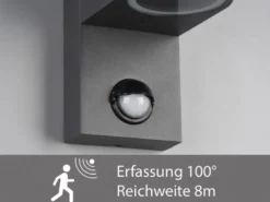 Runde Außenwandleuchte ROYA Up & Down mit Bewegungsmelder, Anthrazit, Höhe 22cm