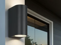 Runde Außenwandleuchte ROYA Up and Down aus Aluminium Anthrazit, Höhe 15cm