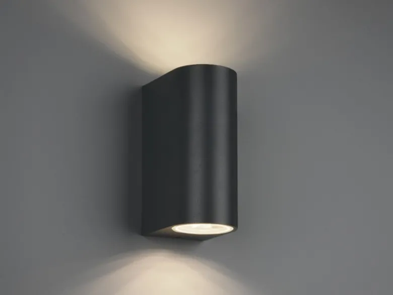 Runde Außenwandleuchte ROYA Up and Down aus Aluminium Anthrazit, Höhe 15cm
