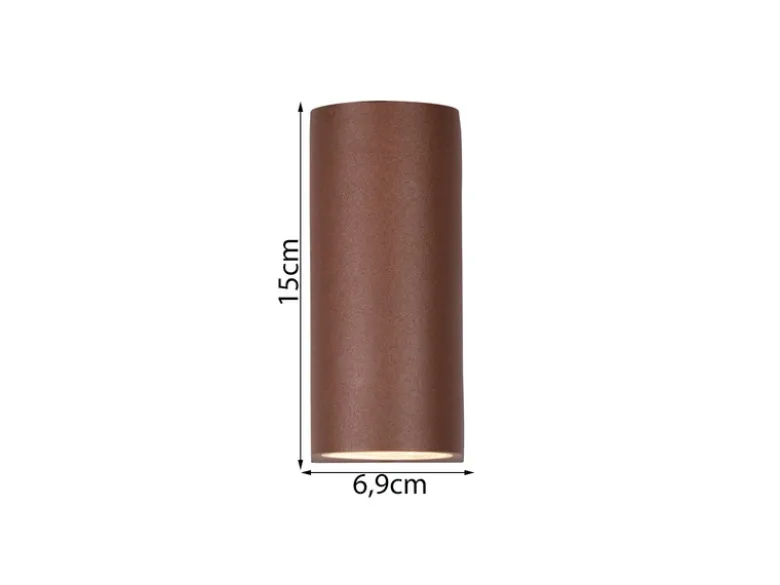 Runde Außenwandleuchte ROYA Up and Down aus Aluminium Rostoptik, Höhe 15cm