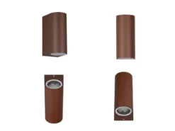 Runde Außenwandleuchte ROYA Up and Down aus Aluminium Rostoptik, Höhe 15cm