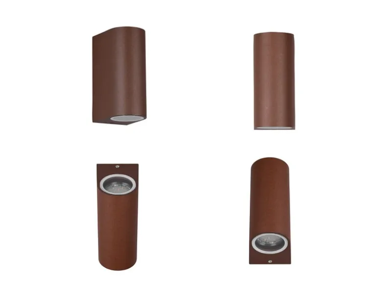 Runde Außenwandleuchte ROYA Up and Down aus Aluminium Rostoptik, Höhe 15cm