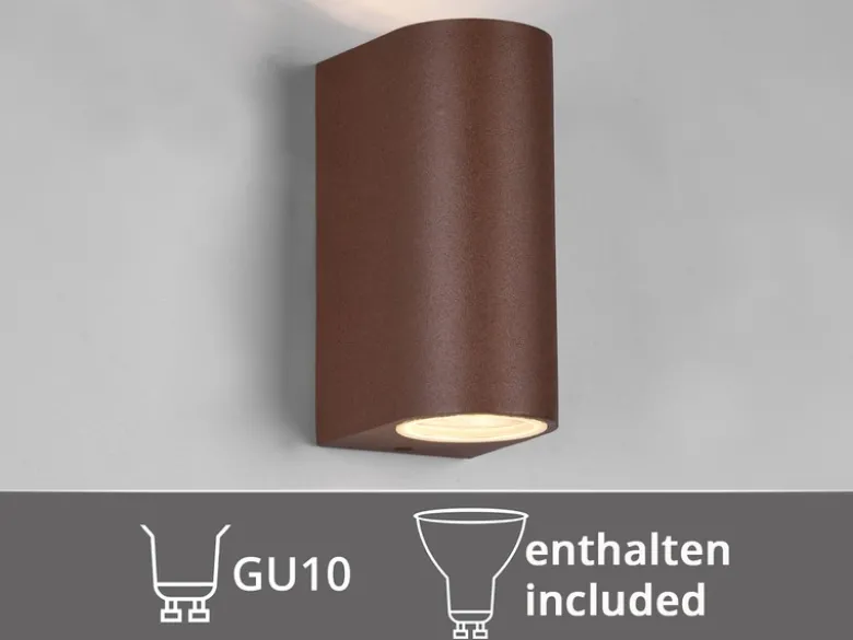 Runde Außenwandleuchte Up and Down Rostoptik mit GU10 LED, Höhe 15cm