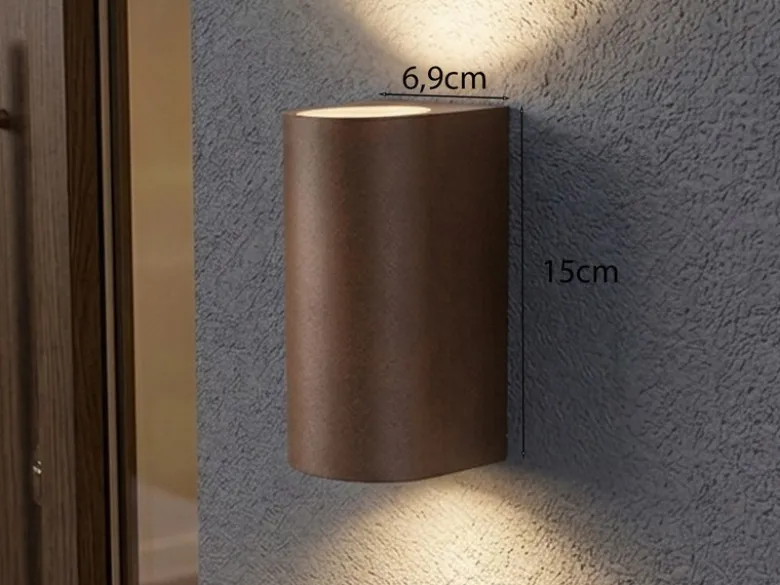 Runde Außenwandleuchte Up and Down Rostoptik mit GU10 LED, Höhe 15cm