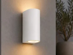 Runde Außenwandleuchte Up and Down Weiß mit GU10 LED, Höhe 15cm