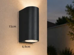 Runde Außenwandleuchte Up and Down Anthrazit mit GU10 LED, Höhe 15cm