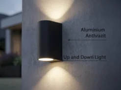 Runde Außenwandleuchte Up and Down Anthrazit mit GU10 LED, Höhe 15cm