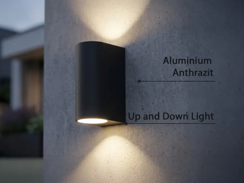 Runde Außenwandleuchte Up and Down Anthrazit mit GU10 LED, Höhe 15cm