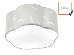 Runde Deckenleuchte Ø 40cm MOONY in weiß, Stoffschirm mit Mond + Sternen Design