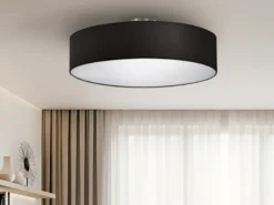 Runde Deckenleuchte HOTEL mit Stoffschirm in Schwarz, Ø 50cm