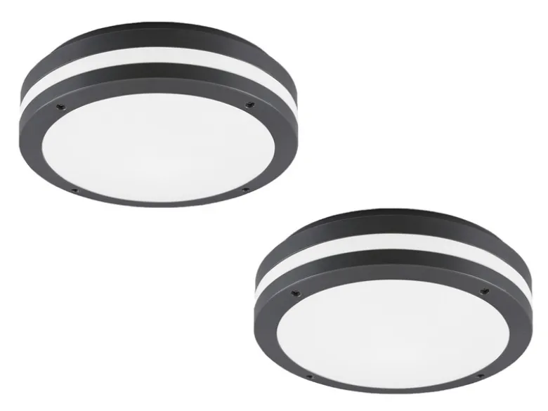 Runde LED Außendeckenleuchte Wandlampe 2er Set in Anthrazit