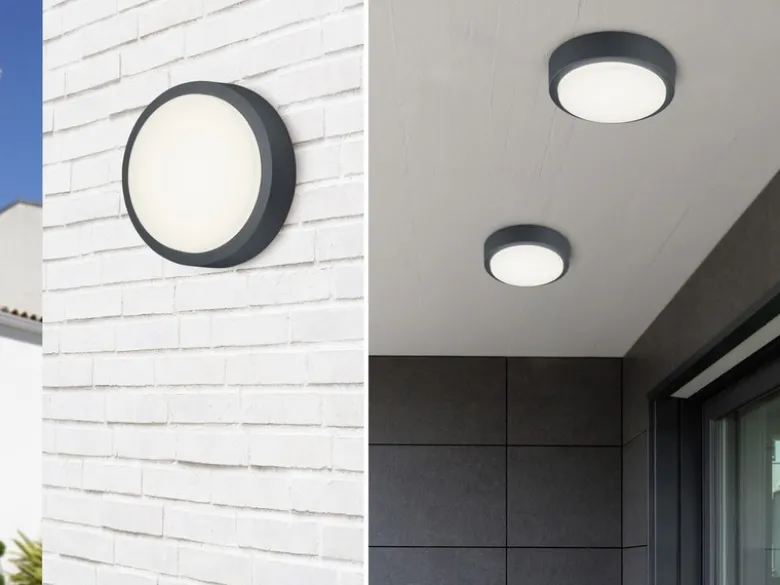 Runde LED Außenwandlampen 2er SET in anthrazit aus wetterfestem Aluminium Ø 20cm