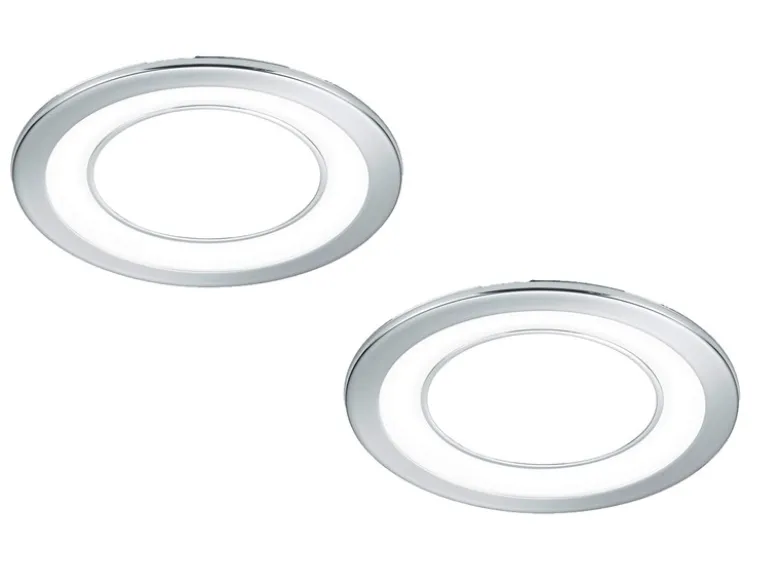 Runde LED Deckeneinbaustrahler 2er Set in Silber Chromfarben Ø 14,8cm