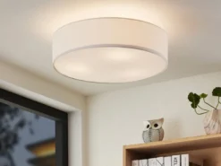 Runde LED Deckenleuchte mit Stoffschirm in Weiß Ø 50cm