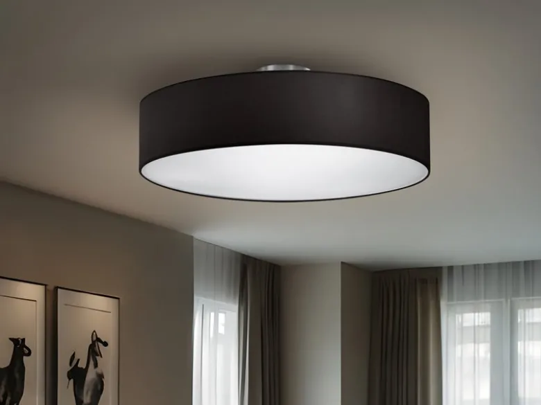 Runde LED Deckenleuchte mit Stoffschirm in Schwarz Ø 50cm