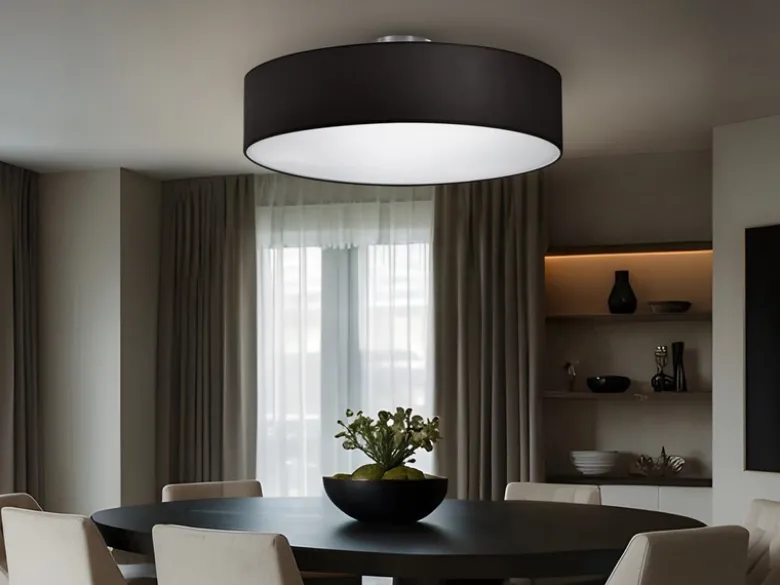 Runde LED Deckenleuchte mit Stoffschirm in Schwarz Ø 50cm