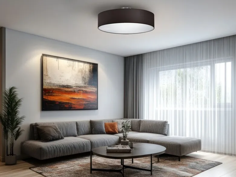 Runde LED Deckenleuchte mit Stoffschirm in Schwarz Ø 50cm