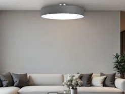 Runde LED Deckenleuchte mit Stoffschirm in Grau, Ø 65cm