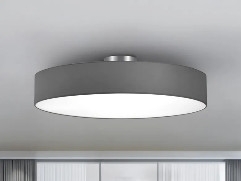 Runde LED Deckenleuchte mit Stoffschirm in Grau, Ø 65cm