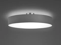 Runde LED Deckenleuchte mit Stoffschirm in Grau, Ø 65cm