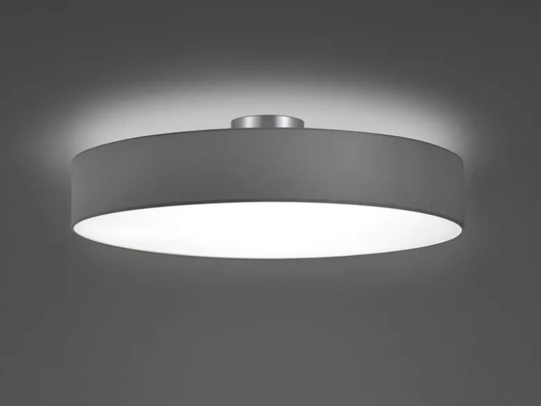 Runde LED Deckenleuchte mit Stoffschirm in Grau, Ø 65cm