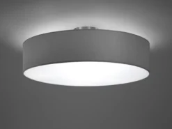 Runde LED Deckenleuchte mit Stoffschirm in Grau, Ø 50cm