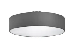 Runde LED Deckenleuchte mit Stoffschirm in Grau, Ø 50cm
