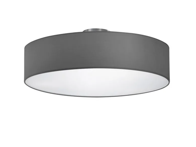 Runde LED Deckenleuchte mit Stoffschirm in Grau, Ø 50cm