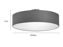 Runde LED Deckenleuchte mit Stoffschirm in Grau, Ø 50cm