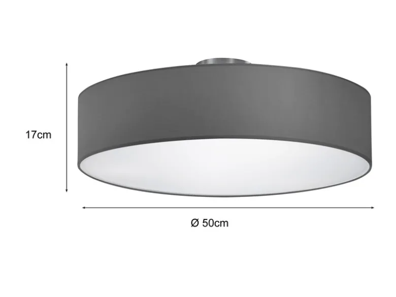 Runde LED Deckenleuchte mit Stoffschirm in Grau, Ø 50cm