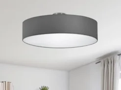 Runde LED Deckenleuchte mit Stoffschirm in Grau, Ø 50cm