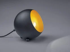 Runde LED Tischleuchte Retro aus Metall in Schwarz matt & innen Gold, Höhe 16cm