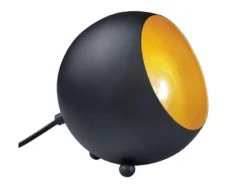 Runde LED Tischleuchte Retro aus Metall in Schwarz matt & innen Gold, Höhe 16cm