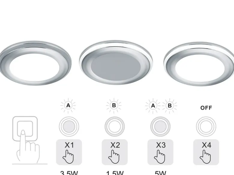 Runder LED Deckeneinbaustrahler 2er Set in Silber Chromfarben Ø 8,2cm