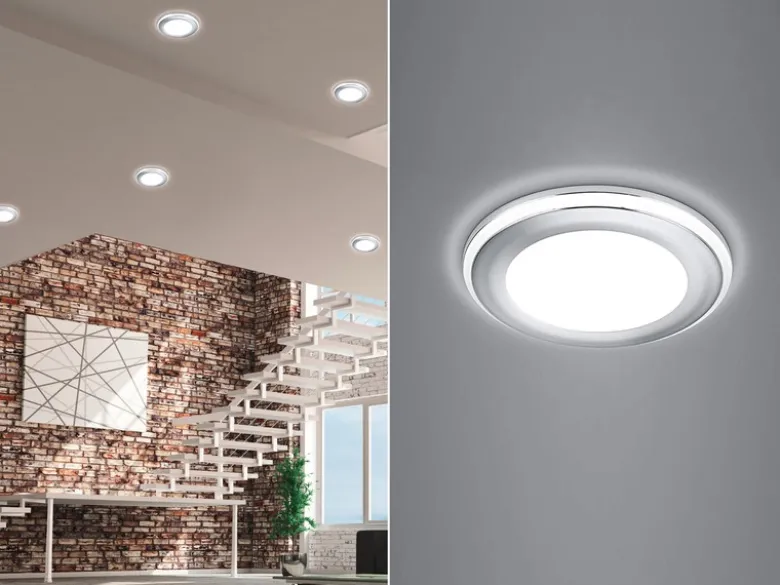 Runder LED Deckeneinbaustrahler AURA Silber Chromfarben Ø 8,2cm