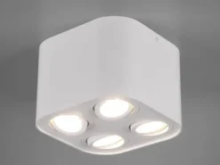 Runder LED Deckenstrahler mit vier schwenkbaren Spots, weiß matt