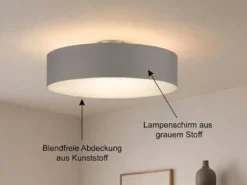 Runde zeitlose Deckenleuchte CALMA mit Stoffschirm in Braun-Grau Ø 60cm
