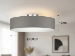 Runde zeitlose Deckenleuchte CALMA mit Stoffschirm in Braun-Grau Ø 60cm