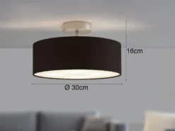 Runde zeitlose Deckenleuchte CALMA mit Stoffschirm in Schwarz Ø 30cm