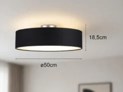 Runde zeitlose Deckenleuchte CALMA mit Stoffschirm in Schwarz Ø 50cm