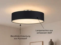 Runde zeitlose Deckenleuchte CALMA mit Stoffschirm in Schwarz Ø 60cm